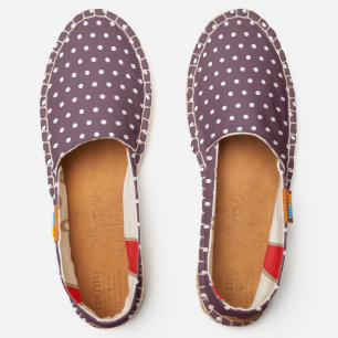 Dark Rose White Polka Dots Chic Fashion Slip On Espadrilles