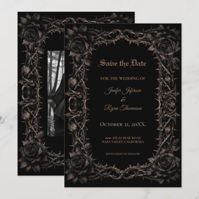 Dark roses Gothic wedding save the date Announcement (Front/Back)