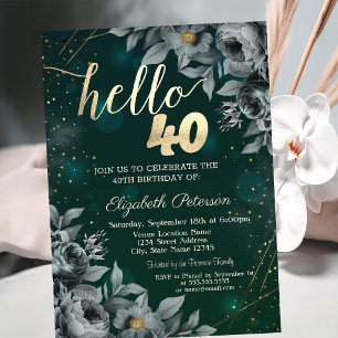 Dark Roses Green 40th Birthday Invitation