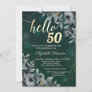 Dark Roses Green 50th Birthday Invitation