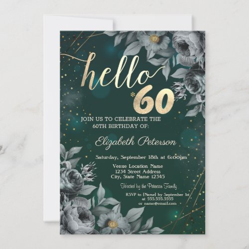 Dark Roses Green 60th Birthday Invitation