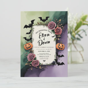 Dark Roses Halloween Wedding Watercolor Invitation