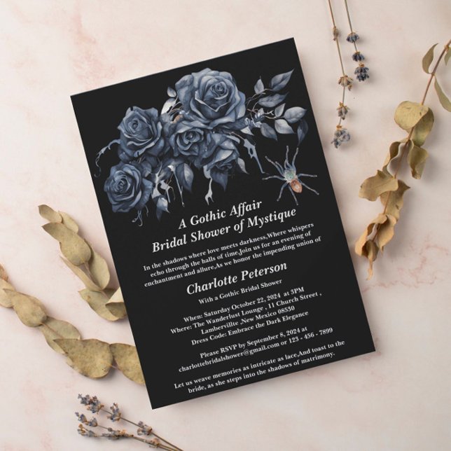 Dark Roses Spider Gothic Halloween Bridal Shower Invitation (Creator Uploaded)