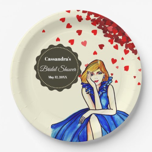 Dark Royal Blue Cocktail Gown Bridal Shower Paper Plates