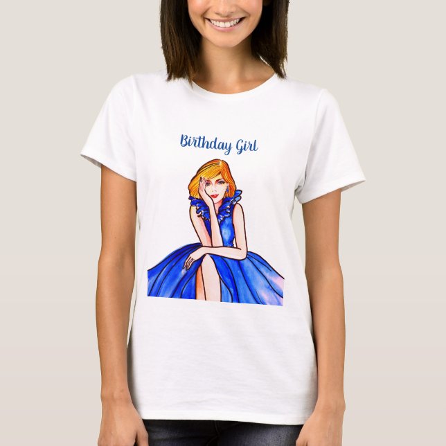 Dark Royal Blue Cocktail Gown Fashion Illustration (Front)