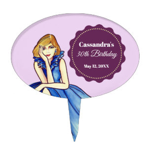 Dark Royal Blue Cocktail Gown Fashion Illustration Cake Topper