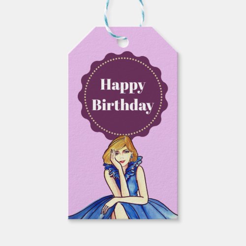 Dark Royal Blue Cocktail Gown Fashion Illustration Gift Tags
