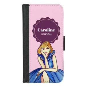 Dark Royal Blue Cocktail Gown Fashion Illustration iPhone 8/7 Wallet Case