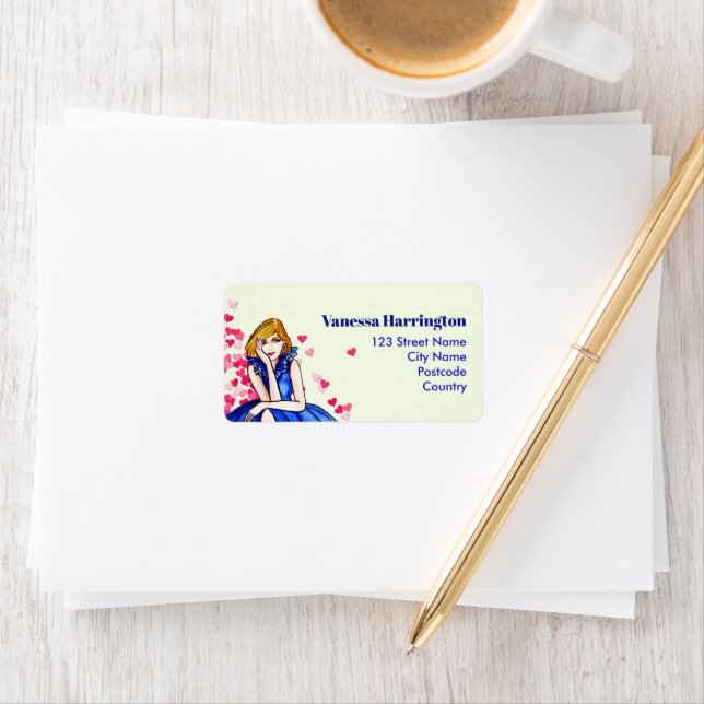 Dark Royal Blue Cocktail Gown Fashion Illustration Label (Insitu)