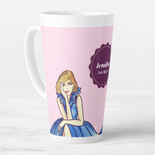 Dark Royal Blue Cocktail Gown Fashion Illustration Latte Mug