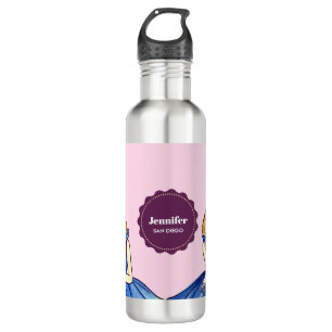 Dark Royal Blue Cocktail Gown Fashion Illustration Stainless Steel Water Bottle