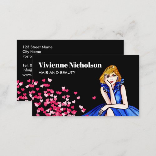 Dark Royal Blue Cocktail Gown Fashion Pink Hearts Business Card
