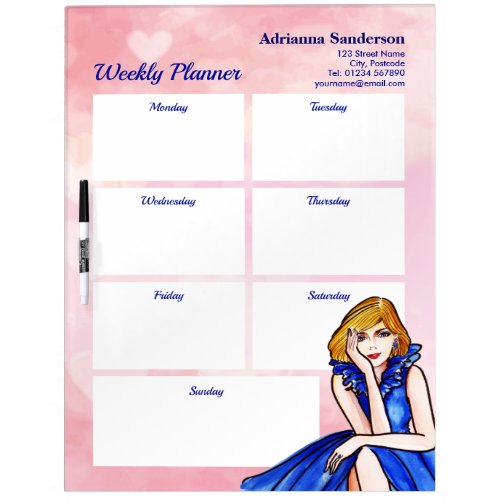 Dark Royal Blue Cocktail Gown Weekly Planner Dry Erase Board