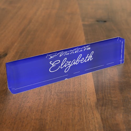 Dark Royal Blue Foil Stylistic Monoline Script Desk Name Plate