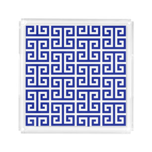 Dark Royal Blue Greek Key Pattern Acrylic Tray
