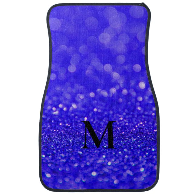 Dark Royal Blue Monogram Glitter Set of Car Mats (Front)