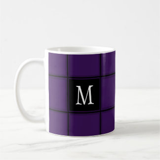 Dark Royal Purple Custom Single Initial Striped Coffee Mug