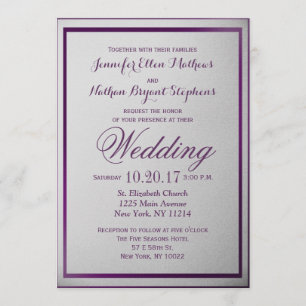 Dark Royal Purple Outline on Gray Gradient Invitation