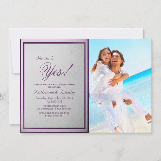 Dark Royal Purple Outline on Gray Gradient Invitation (Front)