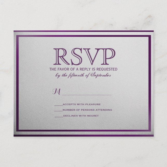 Dark Royal Purple Outline on Gray Gradient Invitation Postcard (Front)