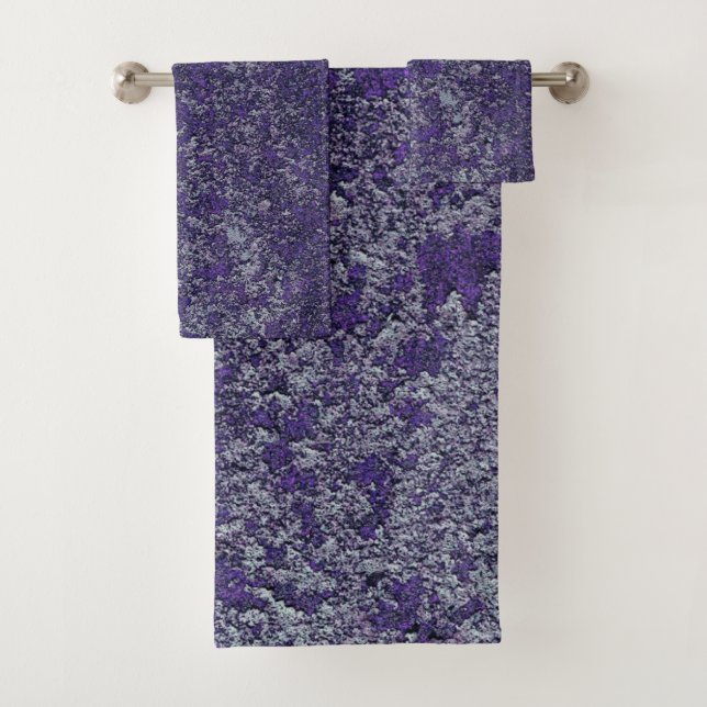Dark Royal Purple Rusted Metal Texture Abstract Bath Towel Set (Insitu)