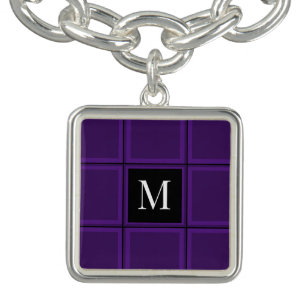 Dark Royal Purple Striped Custom Single Initial Bracelet