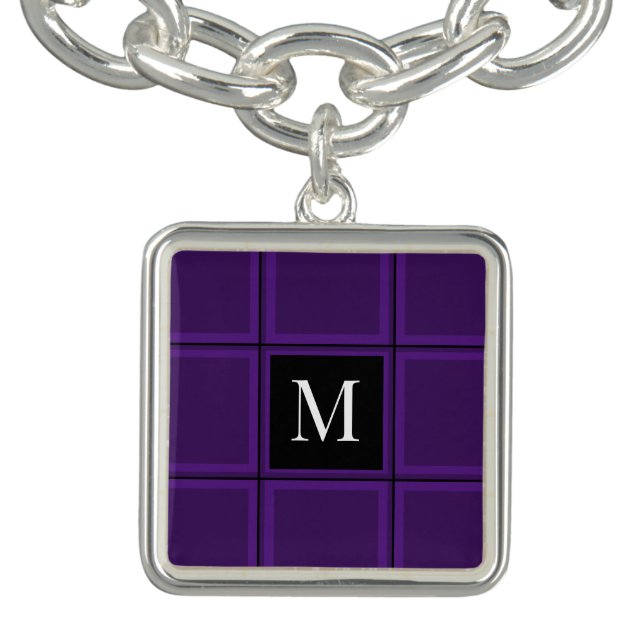 Dark Royal Purple Striped Custom Single Initial Bracelet (Design)