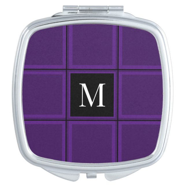 Dark Royal Purple Striped Custom Single Initial Ro Compact Mirror (Front)