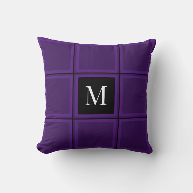 Dark Royal Purple Striped Custom Single Initial    Throw Pillow (Front)