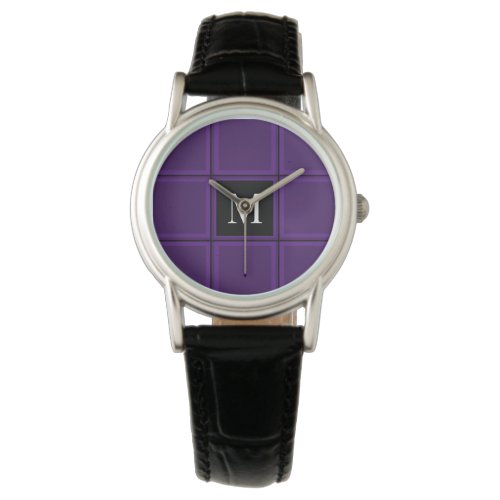 Dark Royal Purple Striped Custom Single Initial Watch