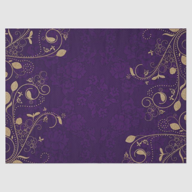Dark Royal Purple with Gold Scroll Decoupage Tissue Paper (Front)
