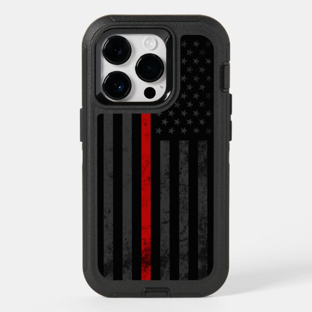 Dark & Rugged | Fire Fighter Red Line Flag Otterbox iPhone Case (Back)
