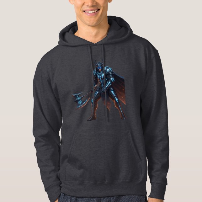 Dark Rune Warrior Hoodie – Flameforged Axe Armor (Front)