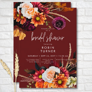 Dark Russet Boho Floral Rust Bridal Shower Invitation