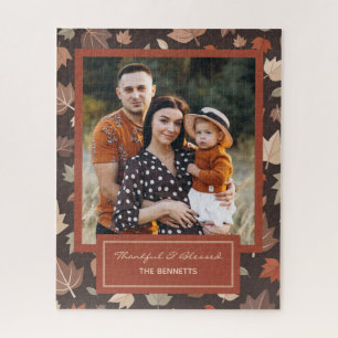 Dark Rustic Autumn Family Photo Keepsake Jigsaw Puzzle