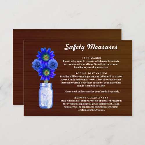 Dark Rustic Blue Floral Mason Jar Safety Measures Enclosure Card
