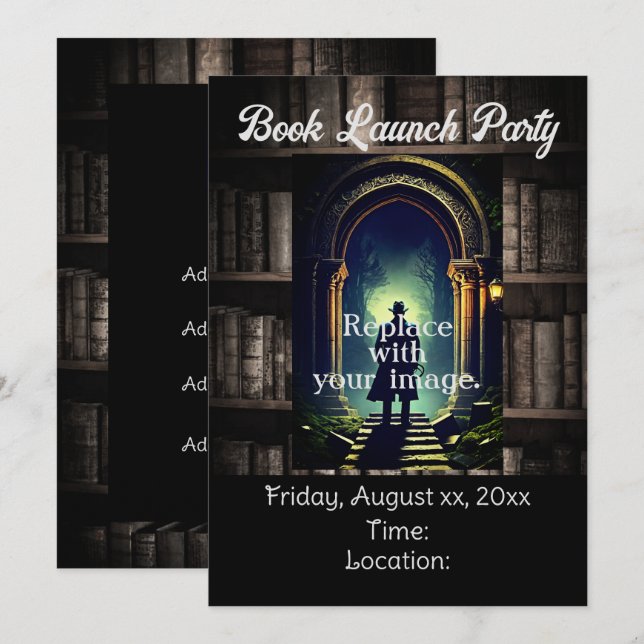 Dark Rustic Bookshelves Background Invitation (Front/Back)