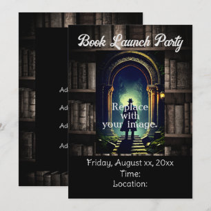Dark Rustic Bookshelves Background Invitation