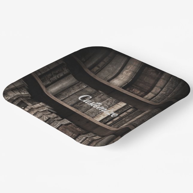 Dark Rustic Bookshelves Background Paper Plates (Angled)
