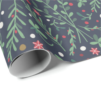 Dark Rustic Christmas Branches & Stars Wrapping Paper