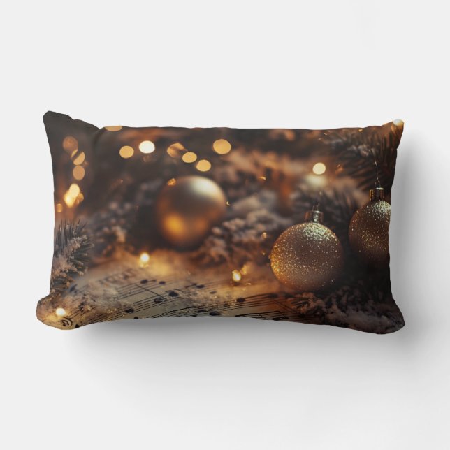  Dark Rustic Christmas Musical Notes Lumbar Pillow (Front)