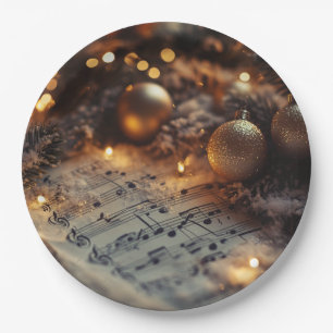 Dark Rustic Christmas Musical Notes Paper Plates
