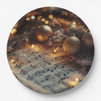 Dark Rustic Christmas Musical Notes Paper Plates