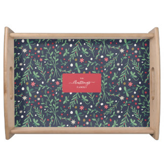 Dark Rustic Christmas Star Foliage Family Serving Tray