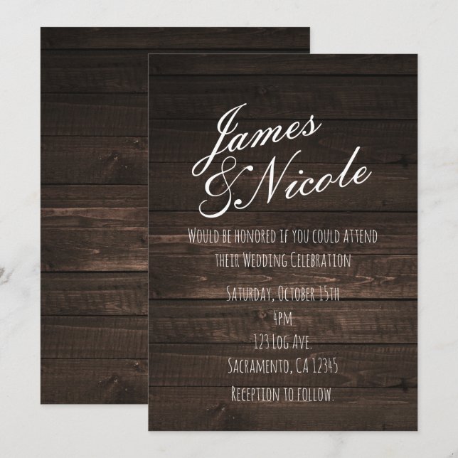 Dark Rustic Country Wood Simple Wedding Invitation (Front/Back)