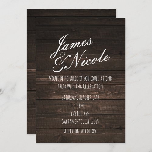 Dark Rustic Country Wood Simple Wedding Invitation