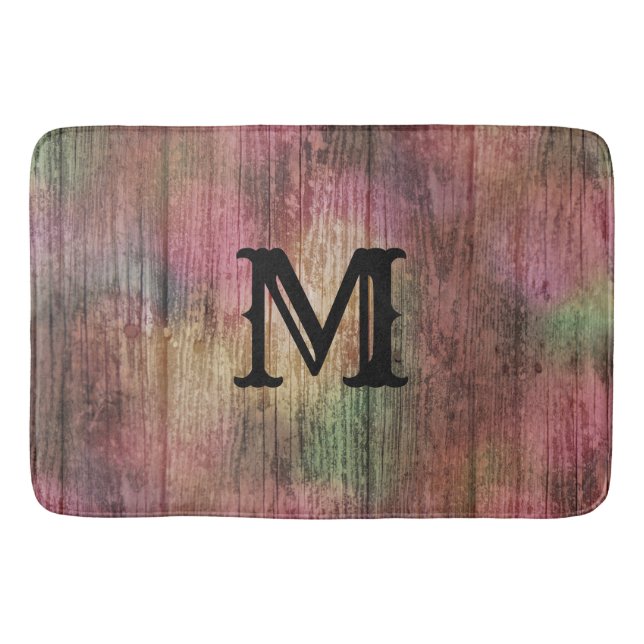 Dark Rustic Cranberry and Sage Boho Pattern Bath Mat (Front)