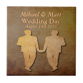 Dark Rustic Custom Grooms' Gay Wedding Gift Tile