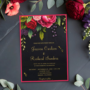Dark Rustic Fall Flowers Elegant Wedding Invitation