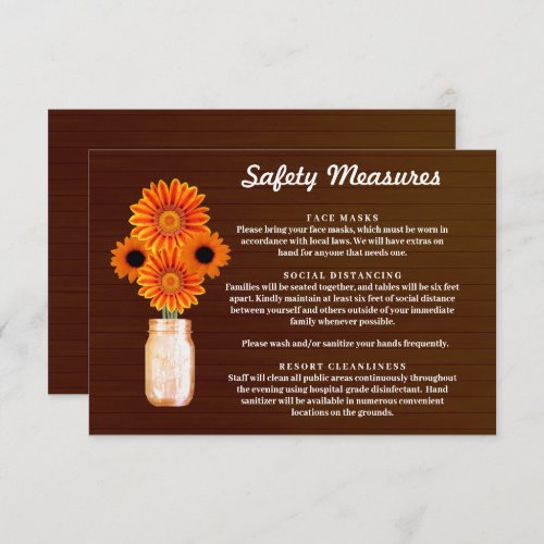 Dark Rustic Orange Floral Mason Jar Safety Measure Enclosure Card